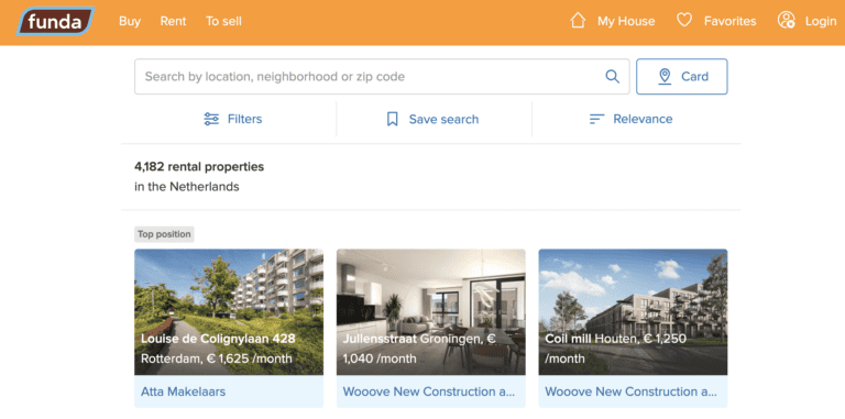 Funda housing search tool in The Netherlands